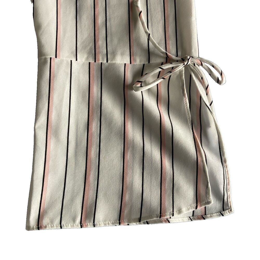 Roz & Ali Top XL Striped White Pink Flared Sleeves Lightweight Button Front - Picture 13 of 14